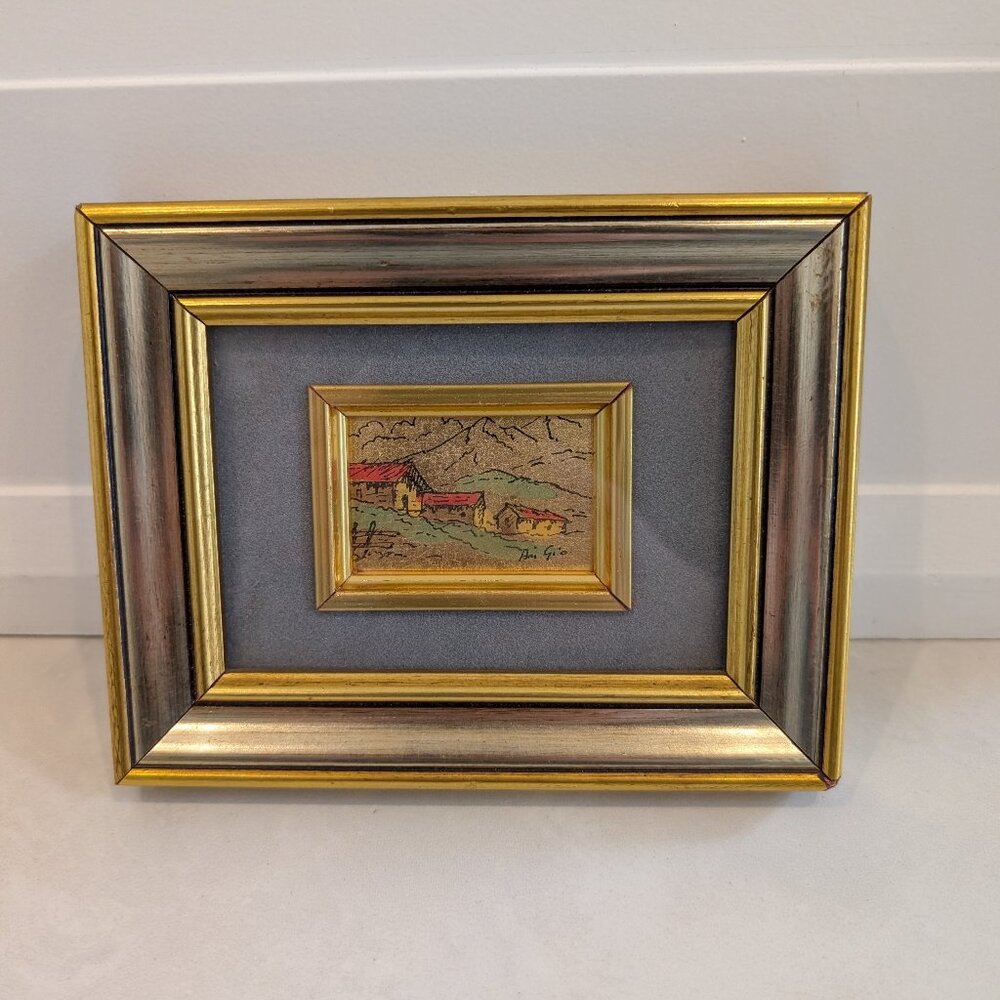 Vintage Italian Miniature: Alpine Village on Gold Foil